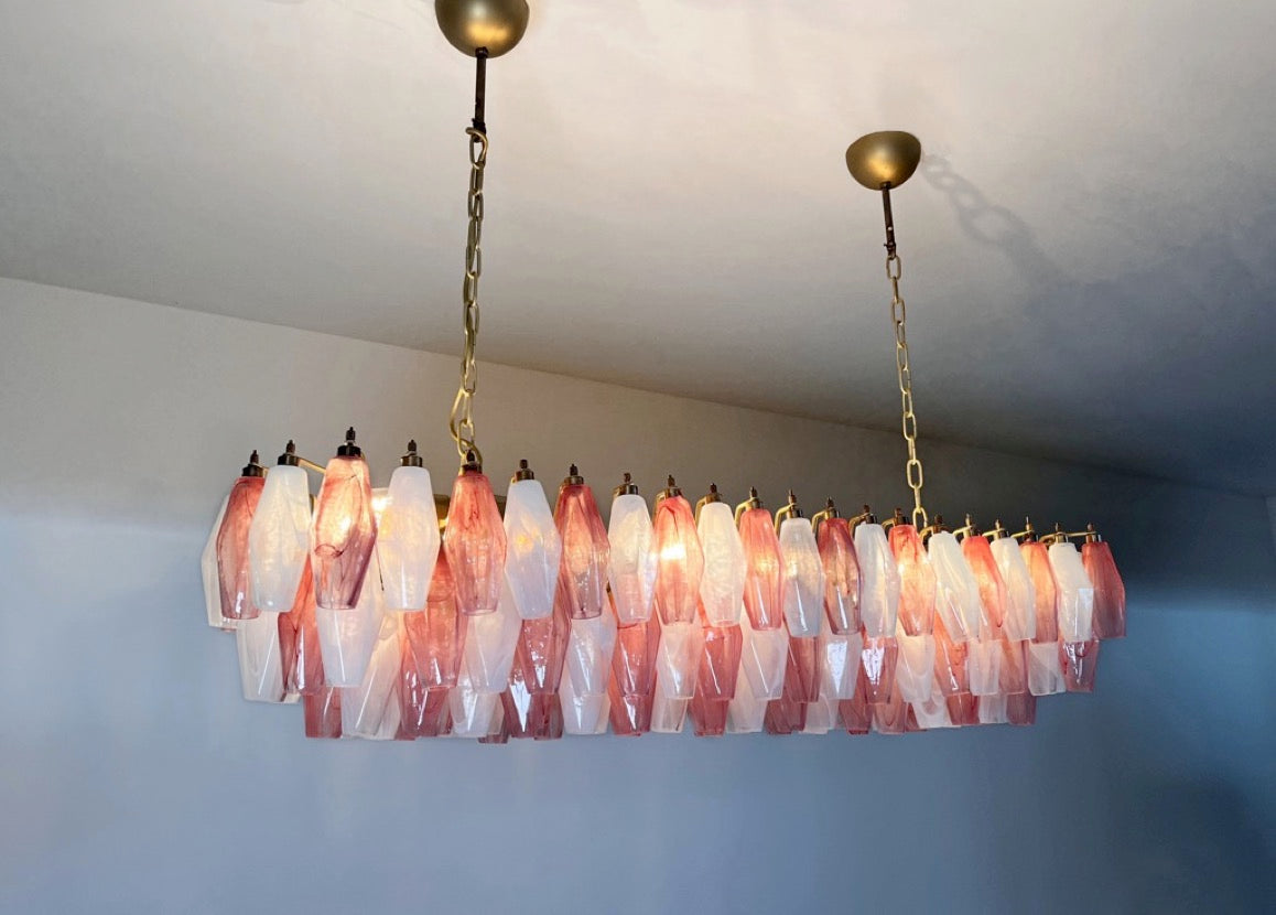 Lampadario Murano – 138 Vetri Poliedri Alabastro Rosa Bianco – dettaglio 6 – Murano Classics