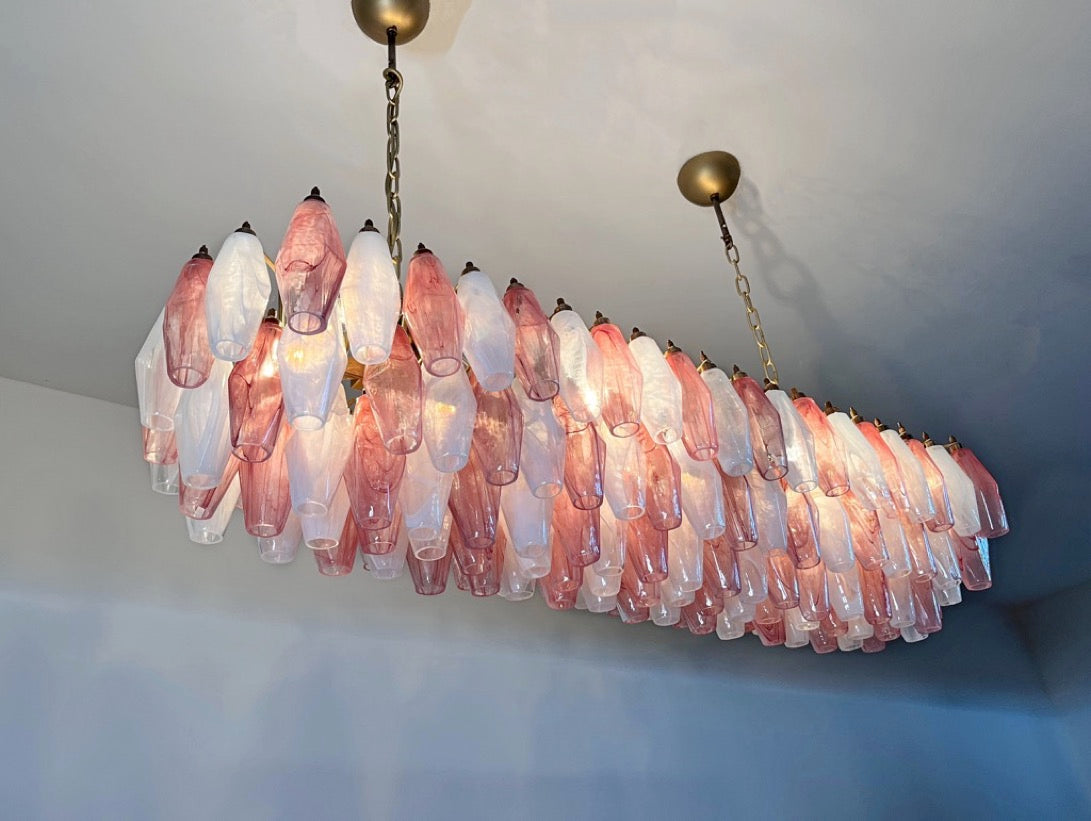 Murano Lysekrone | 138 Rosa Hvite Alabaster Gull Poliedriglass