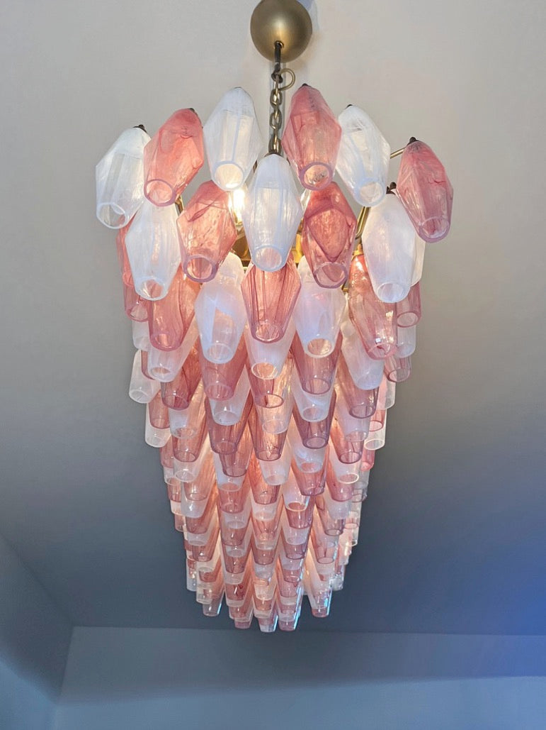 Lampadario Murano – 138 Vetri Poliedri Alabastro Rosa Bianco – dettaglio 4 – Murano Classics