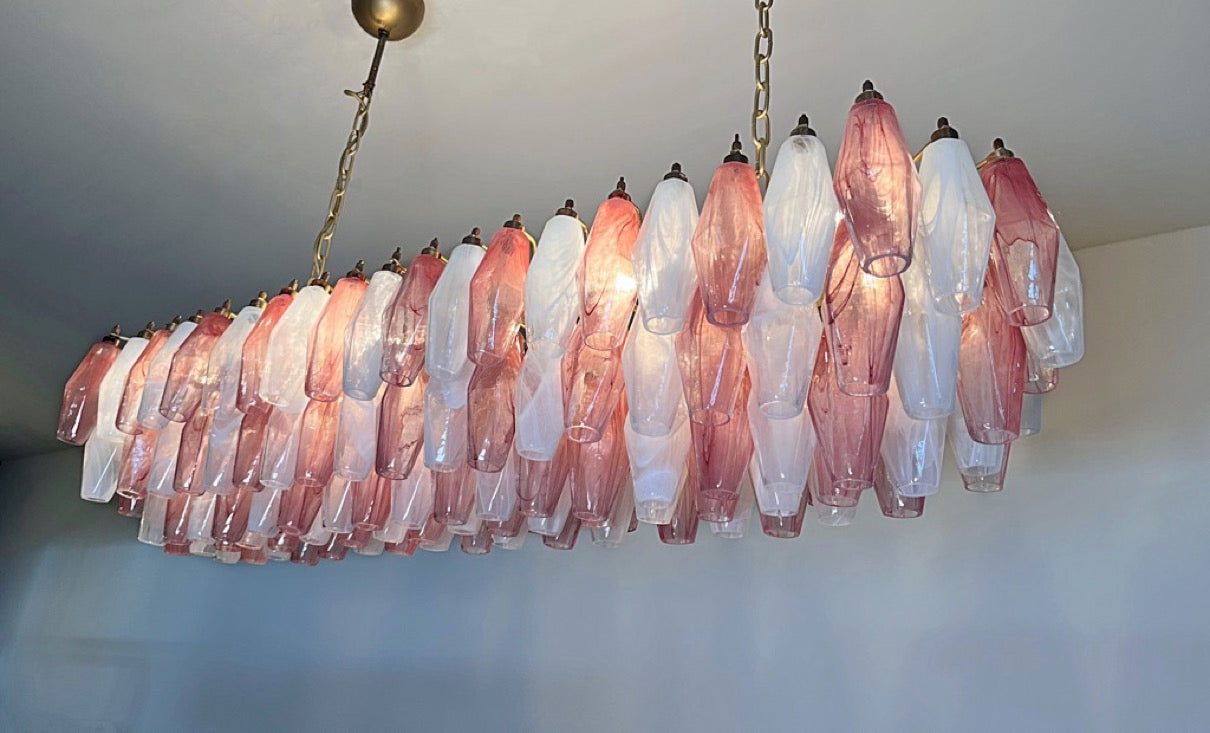 Murano Lysekrone | 138 Rosa Hvite Alabaster Gull Poliedriglass