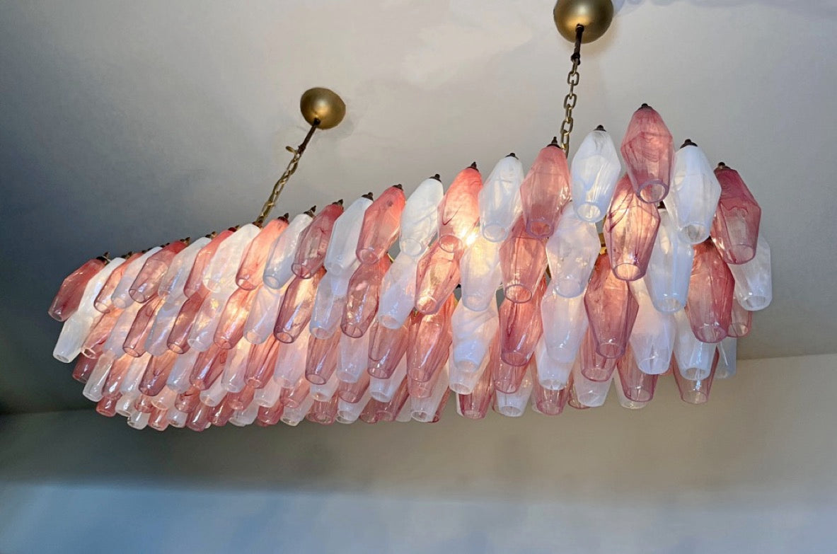Lampadario Murano – 138 Vetri Poliedri Alabastro Rosa Bianco – dettaglio 2 – Murano Classics