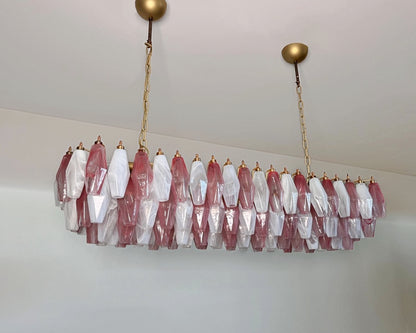 Murano Lysekrone | 138 Rosa Hvite Alabaster Gull Poliedriglass