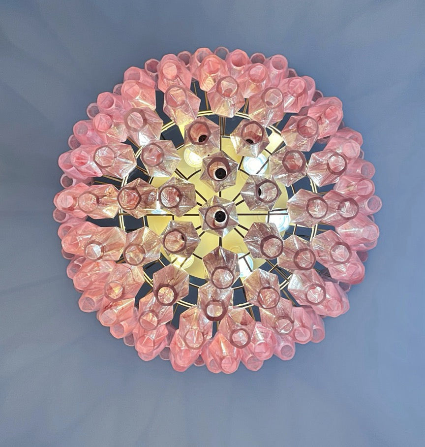Murano Chandelier – 111 Pink Alabaster Poliedri Glass – detail 1 – Murano Classics
