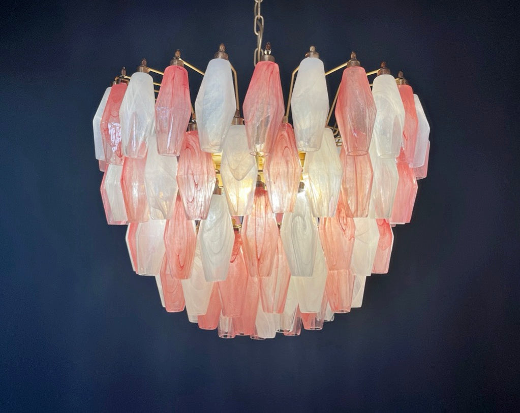 Murano Chandelier – 111 Multicolour Pink White Alabaster Poliedri Glass – detail 8 – Murano Classics