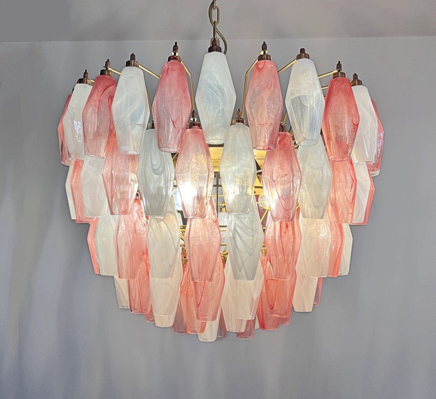Murano Chandelier – 111 Multicolour Pink White Alabaster Poliedri Glass – detail 5 – Murano Classics