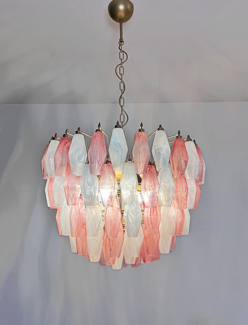 Murano Chandelier – 111 Multicolour Pink White Alabaster Poliedri Glass – detail 4 – Murano Classics