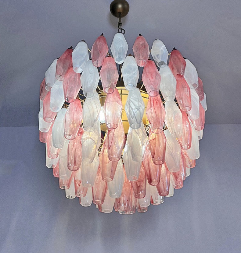 Murano Chandelier – 111 Multicolour Pink White Alabaster Poliedri Glass – detail 3 – Murano Classics