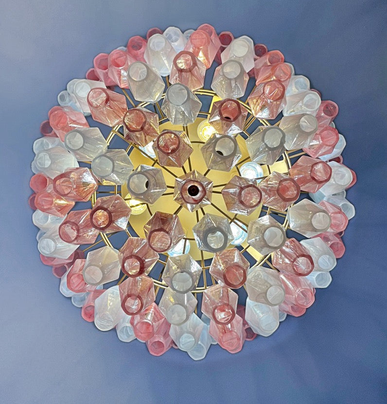 Murano Chandelier – 111 Multicolour Pink White Alabaster Poliedri Glass – detail 1 – Murano Classics