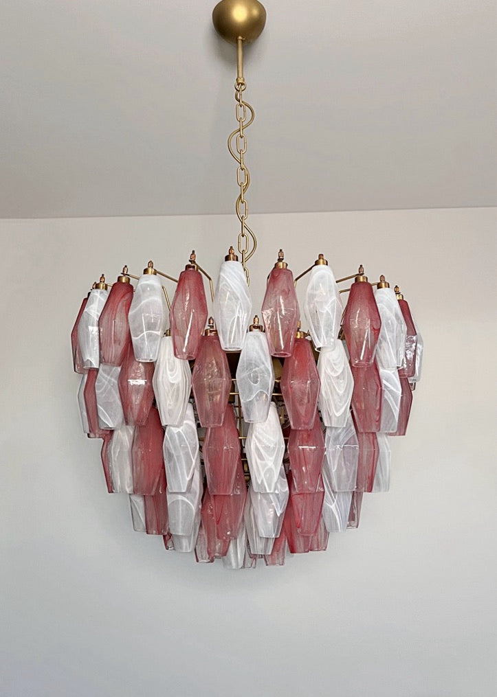 Murano Chandelier – 111 Multicolour Pink White Alabaster Poliedri Glass – detail 11 – Murano Classics