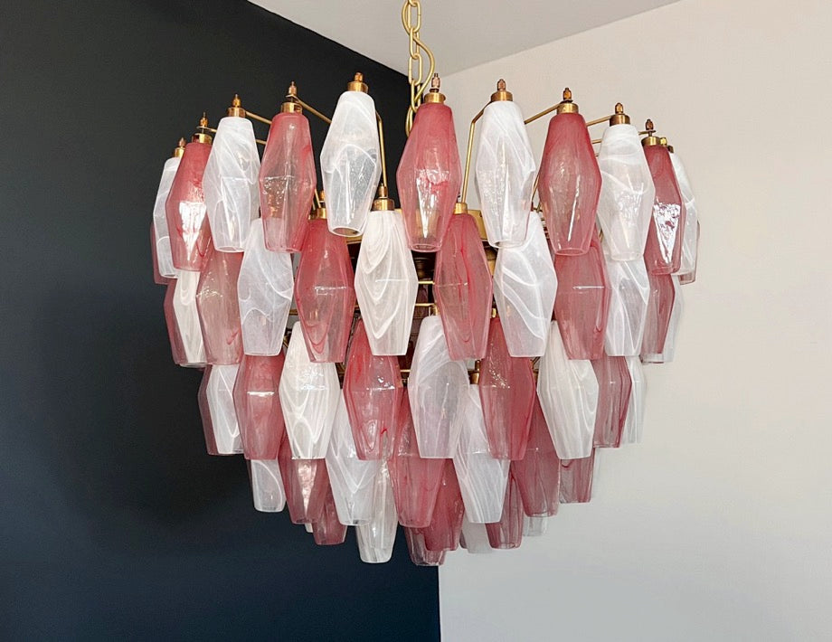 Murano Chandelier – 111 Multicolour Pink White Alabaster Poliedri Glass – detail 9 – Murano Classics