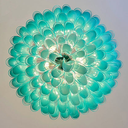 Murano Lysekrone | 101 Hvite Turkise Lattimo Konglebladglass