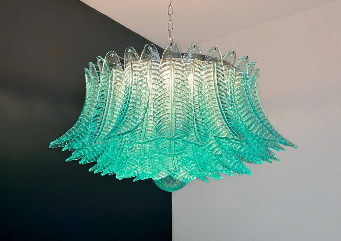 Murano Chandelier – 100 Turquoise Felci Glass – detail 4 – Murano Classics