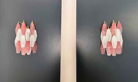 Murano Lysekrone | 17 Rosa Hvite Alabaster Gull Poliedriglass