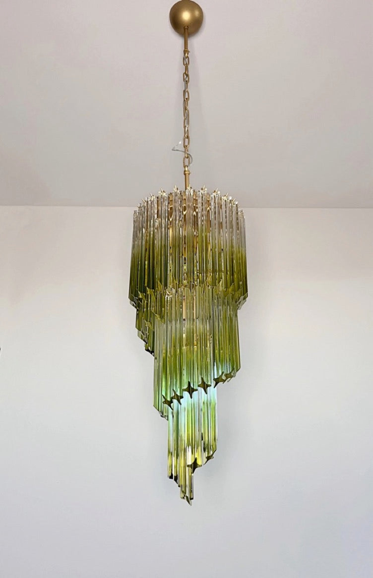 Murano Lysekrone | 54 Klare Grønne Prismeglass