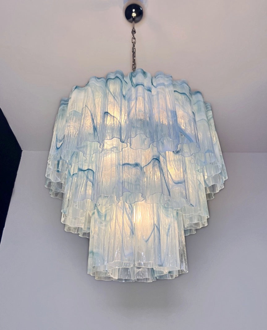 Murano Lysekrone | 52 Blå Alabaster Rørglass