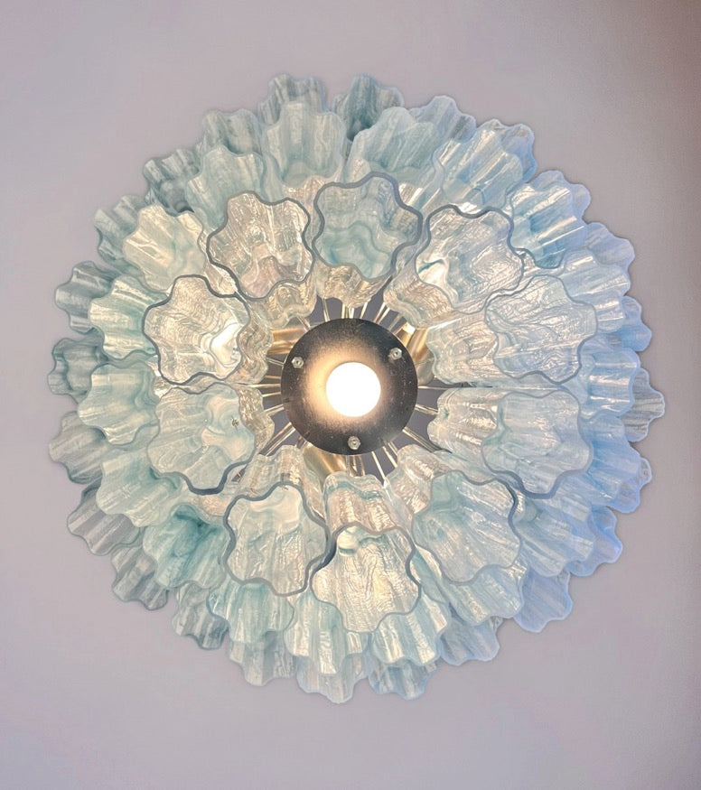 Murano Lysekrone | 52 Blå Alabaster Rørglass