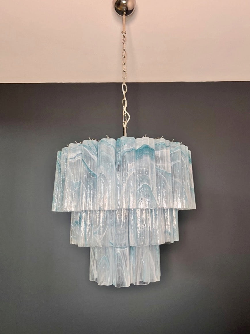 Murano Lysekrone | 52 Blå Alabaster Rørglass