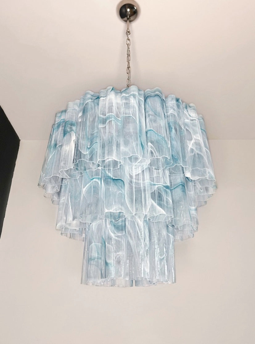 Murano Lysekrone | 52 Blå Alabaster Rørglass