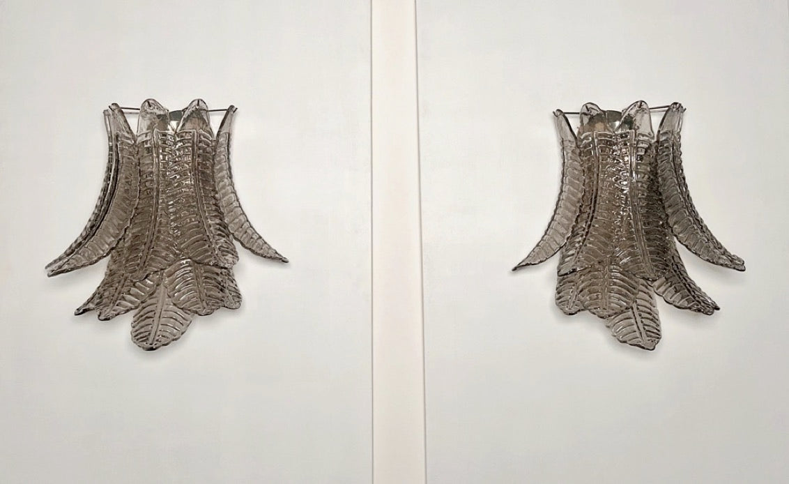 Murano Vegglampe | 10 Røykfargede Felciglass | 1 par