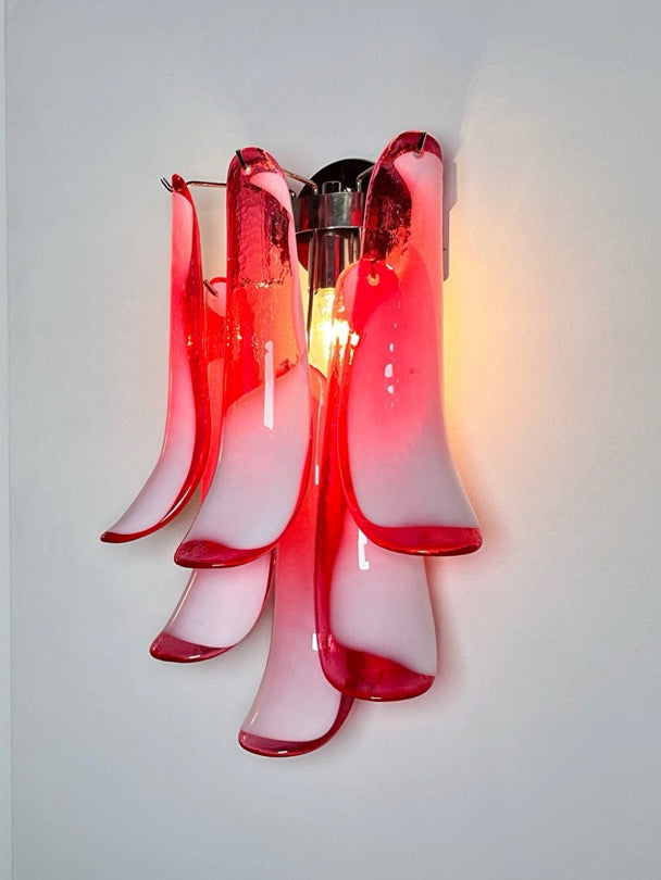 Murano Wandleuchte – 6 Rote Lattimo Blütenblattglas – 2er-Set – Detail 6 – Murano Classics