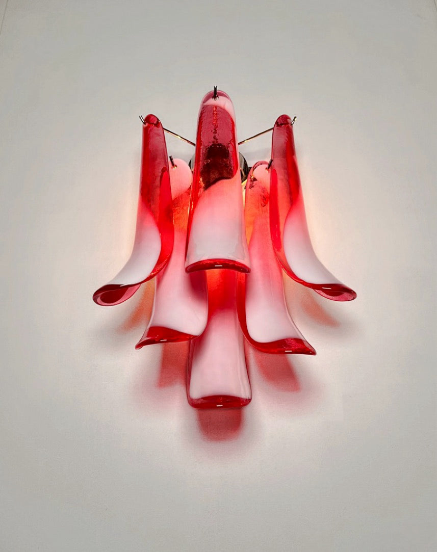 Murano Vegglampe | Røde Lattimo Konglebladglass | 1 par