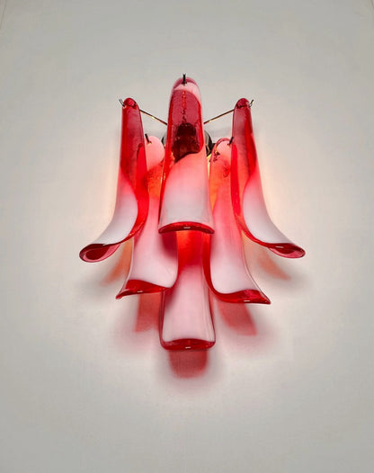 Murano Vegglampe | Røde Lattimo Konglebladglass | 1 par