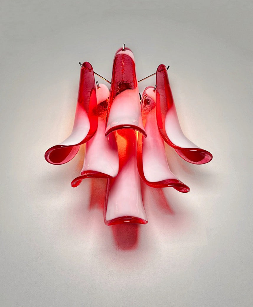 Murano Vegglampe | Røde Lattimo Konglebladglass | 1 par