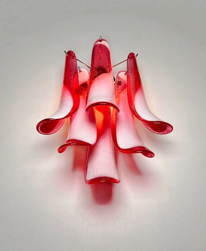 Murano Vegglampe | Røde Lattimo Konglebladglass | 1 par