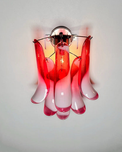 Murano Vegglampe | Røde Lattimo Konglebladglass | 1 par