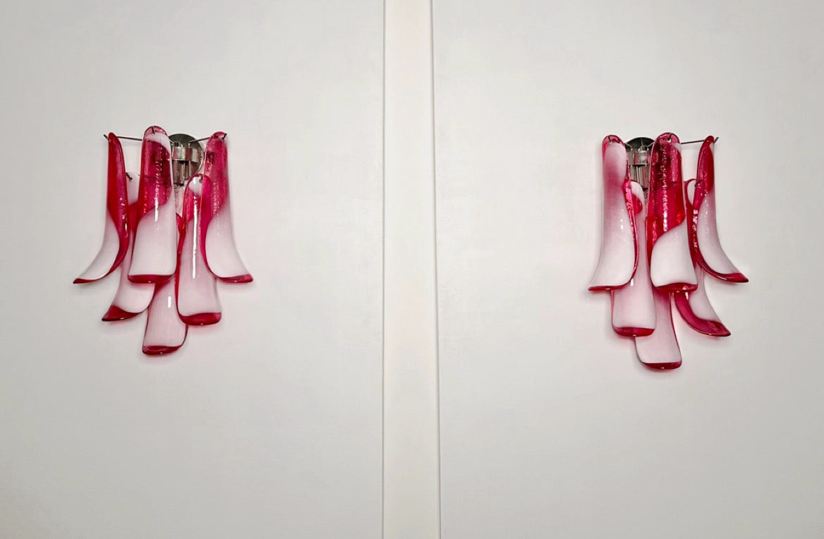 Murano Vegglampe | Røde Lattimo Konglebladglass | 1 par