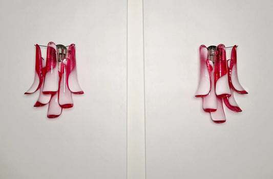 Murano Vegglampe | Røde Lattimo Konglebladglass | 1 par