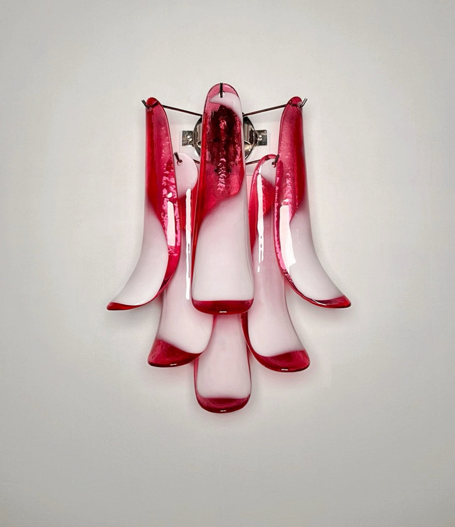 Murano Vegglampe | Røde Lattimo Konglebladglass | 1 par