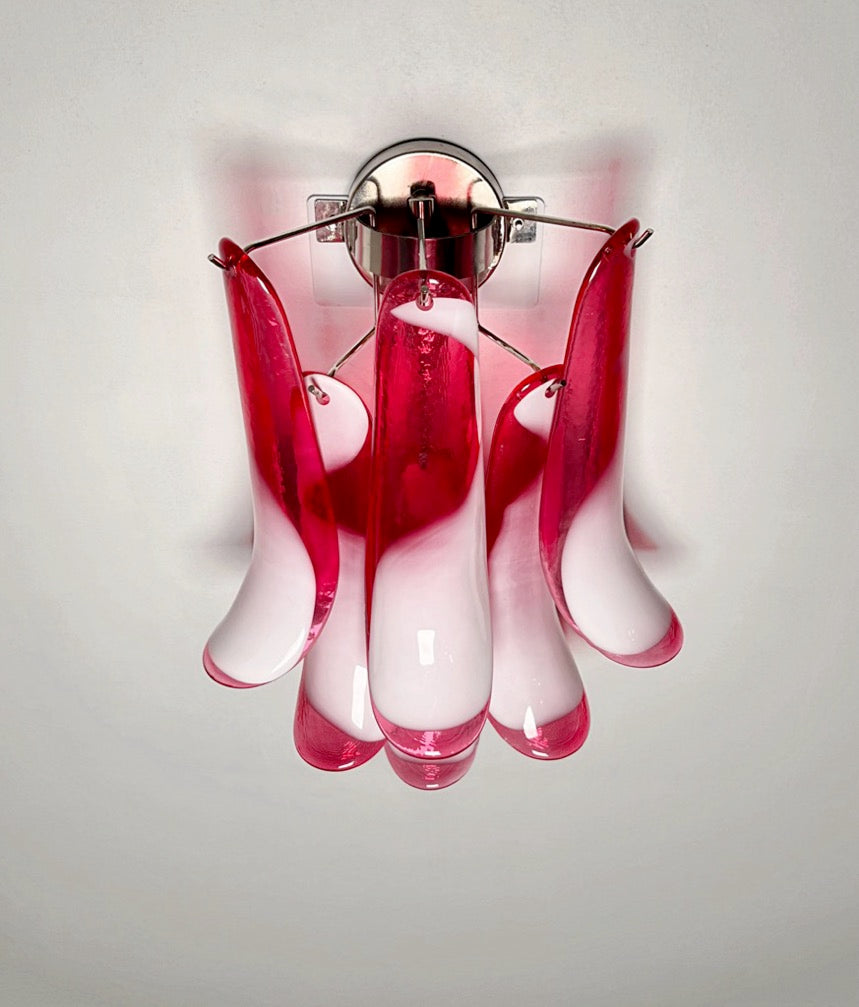 Murano Vegglampe | Røde Lattimo Konglebladglass | 1 par