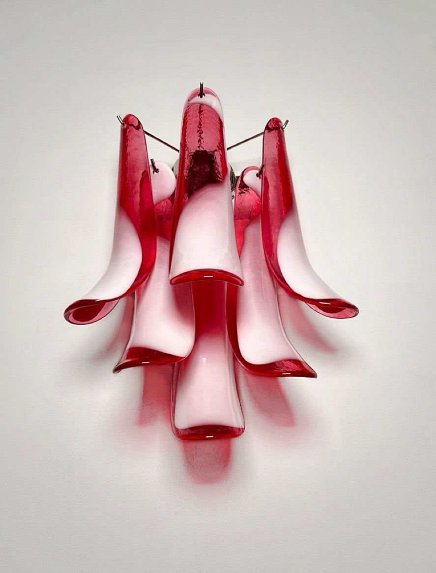 Murano Vegglampe | Røde Lattimo Konglebladglass | 1 par