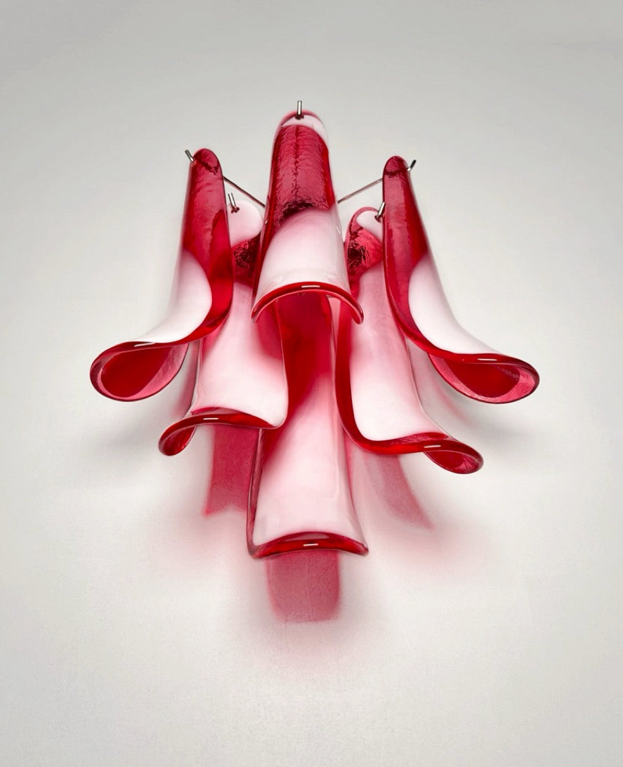 Murano Vegglampe | Røde Lattimo Konglebladglass | 1 par