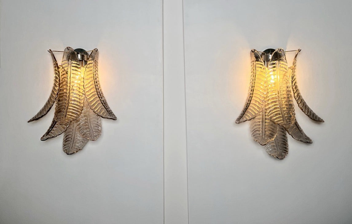 Murano Vegglampe | 6 Røykfargede Felciglass | 1 par