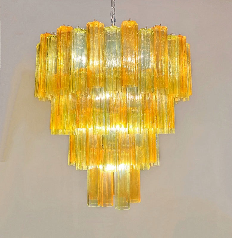 Murano Lysekrone | 80 Gule Grønne Rørglass