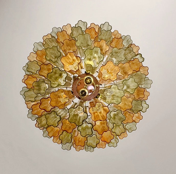 Murano Lysekrone | 80 Gule Grønne Rørglass