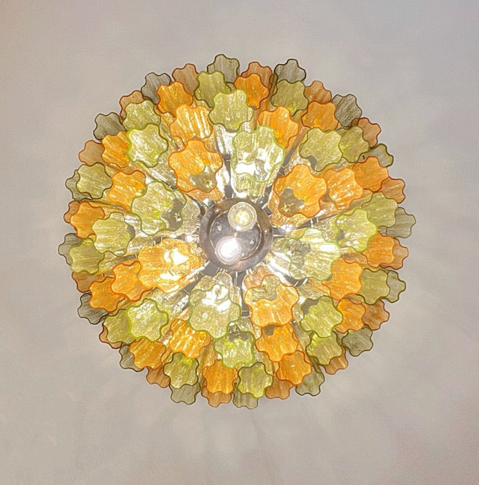 Murano Lysekrone | 80 Gule Grønne Rørglass