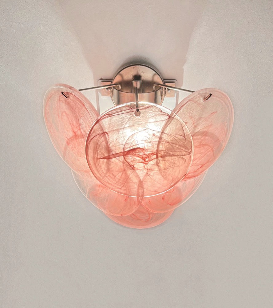 Murano Vegglampe | 6 Rosa Alabaster Diskglass | 1 par