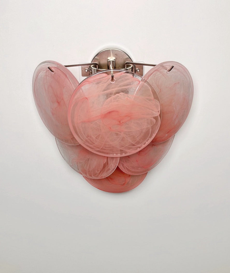 Murano Vegglampe | 6 Rosa Alabaster Diskglass | 1 par