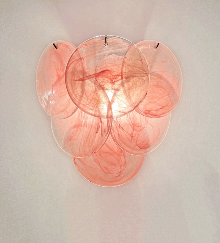Murano Vegglampe | 6 Rosa Alabaster Diskglass | 1 par