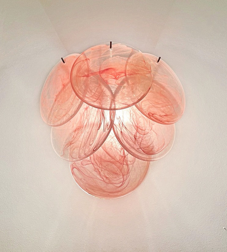 Murano Vegglampe | 6 Rosa Alabaster Diskglass | 1 par