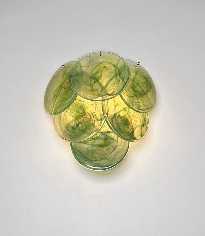 Murano Vegglampe | 6 Grønne Alabaster Diskglass | 1 par