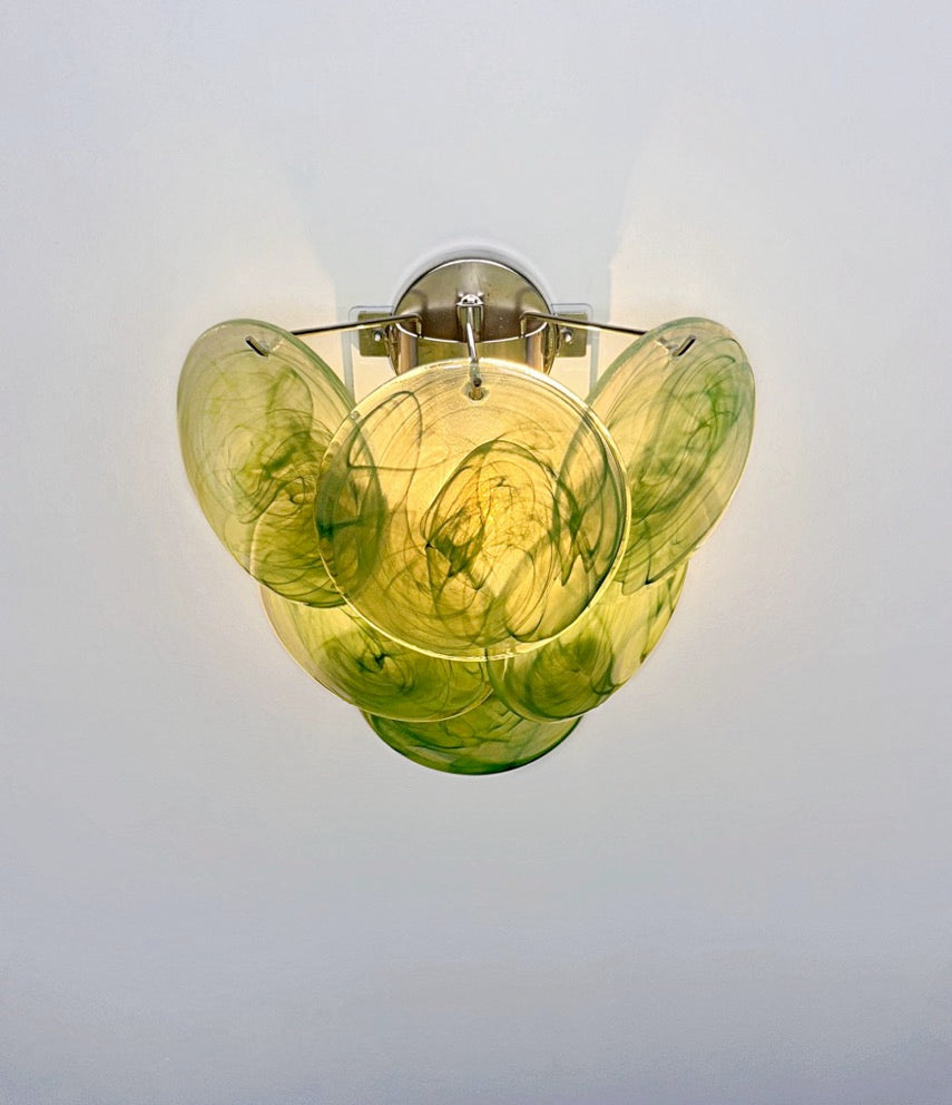Murano Vegglampe | 6 Grønne Alabaster Diskglass | 1 par