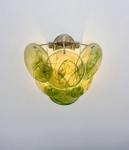Murano Vegglampe | 6 Grønne Alabaster Diskglass | 1 par