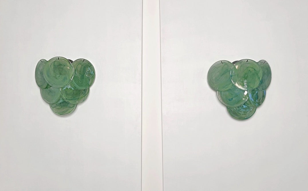 Murano Vegglampe | 6 Grønne Alabaster Diskglass | 1 par