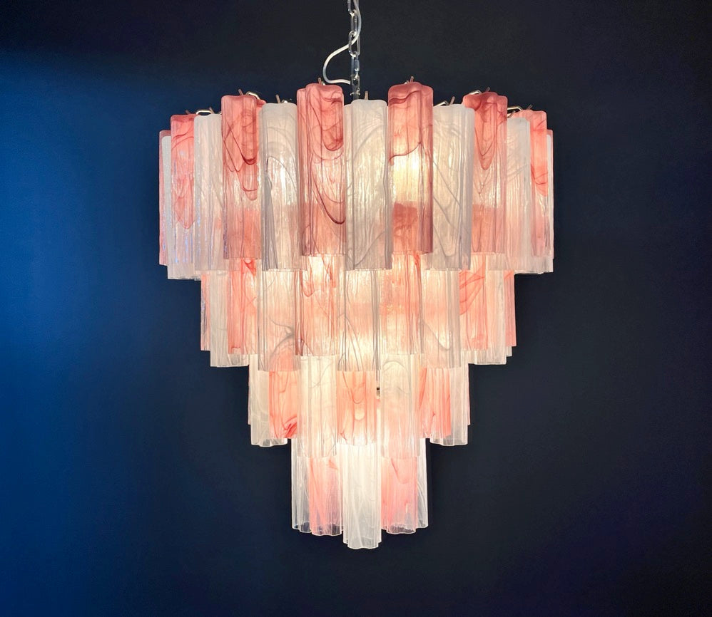 Murano Lysekrone | 80 Rosa Hvite Alabaster Rørglass