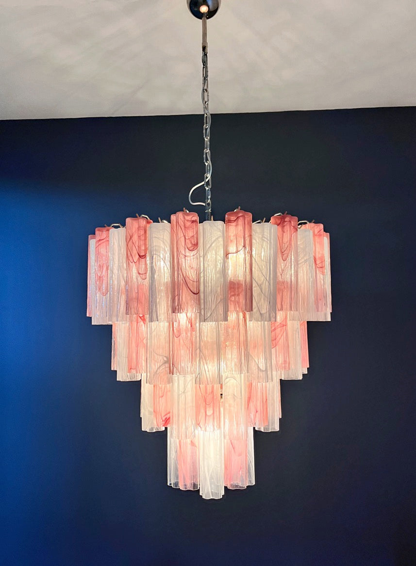 Murano Lysekrone | 80 Rosa Hvite Alabaster Rørglass