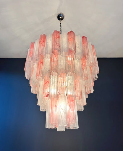 Murano Lysekrone | 80 Rosa Hvite Alabaster Rørglass